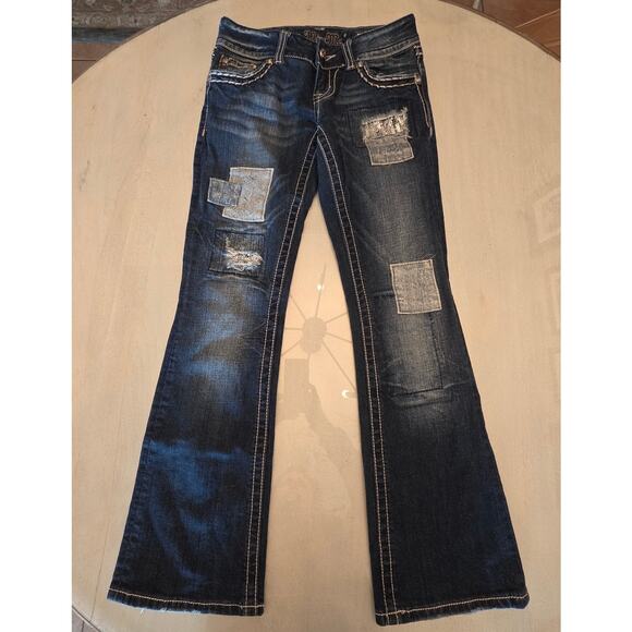 Miss Me Women's Denim Boot Jean SZ 26 Sequin Patchwork Y2K Low Rise - Picture 2 of 11
